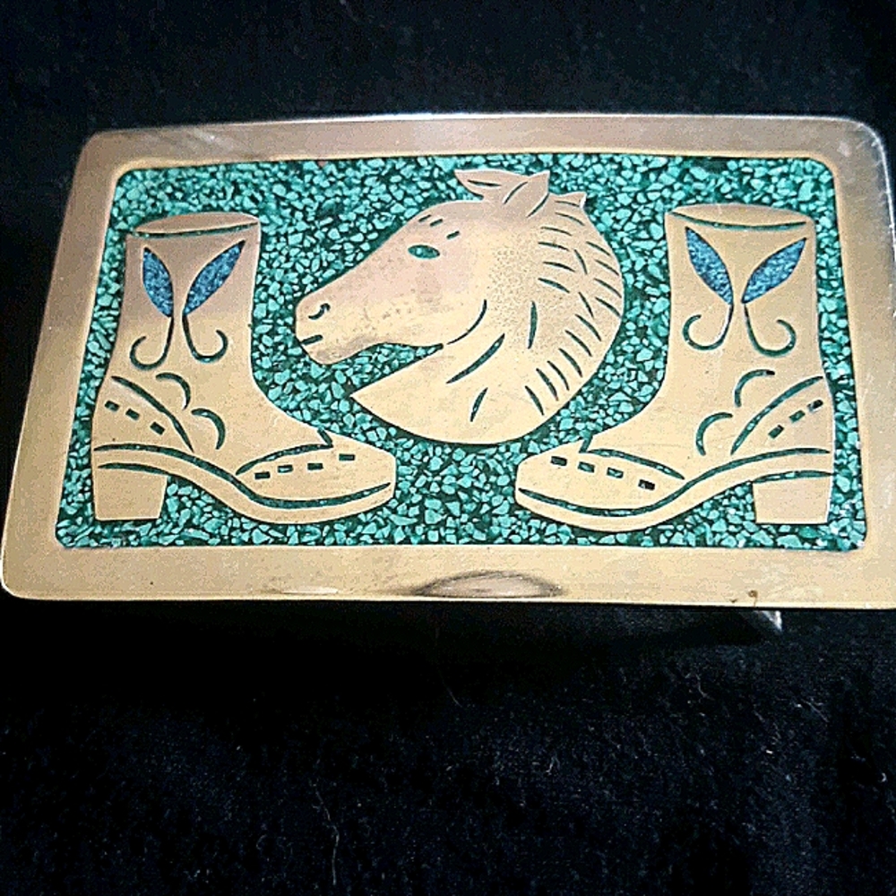 Vintage Turquoise and Silver Belt Buckle